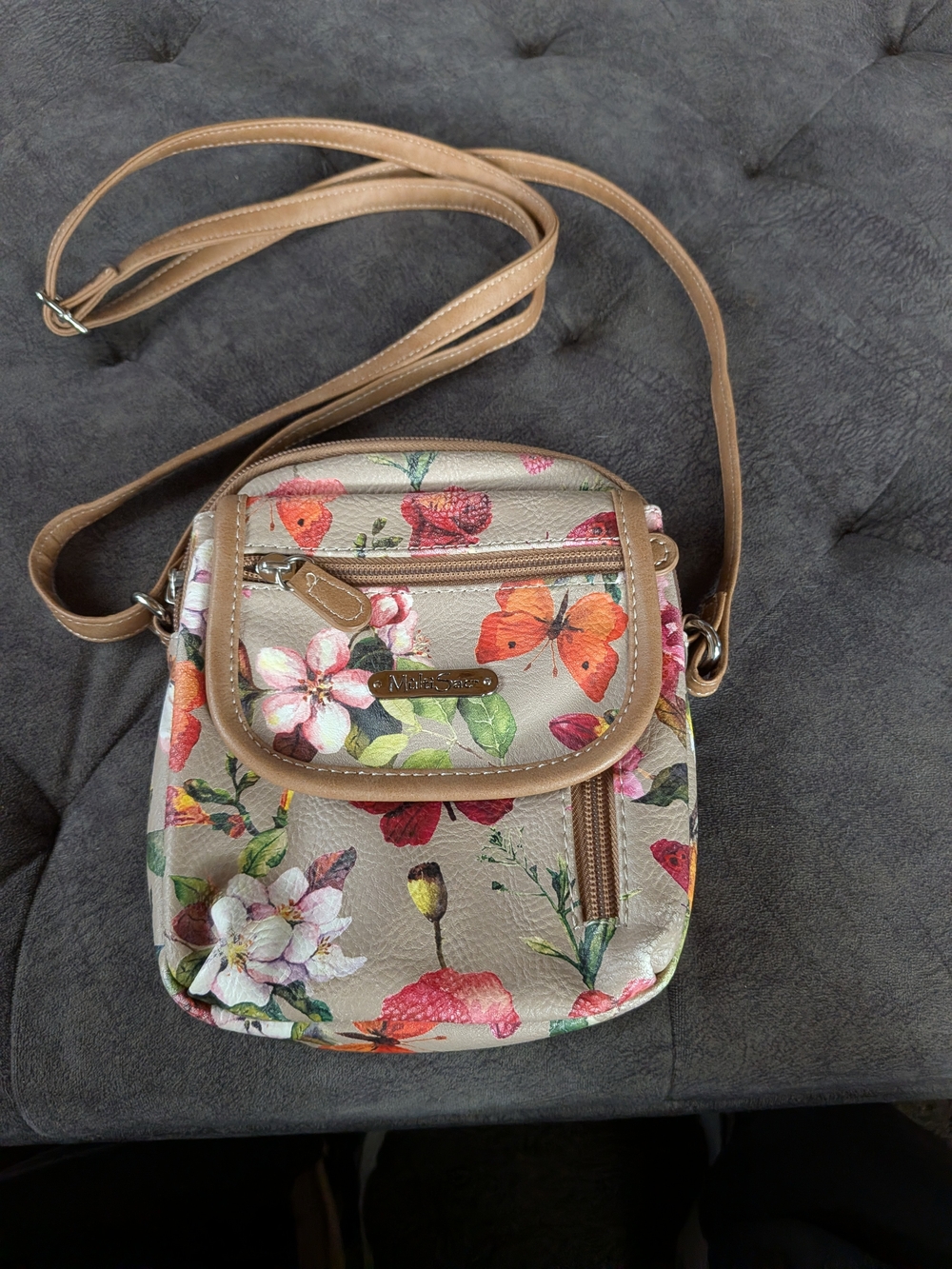 Nature-Inspired Floral Crossbody Bag - Beige by MultiSAC . 7x8